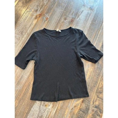 ASOS Black TShirt Womens Size M Ribbed Stretch Basic T Crew Neck Short Sleeve - Image 1 of 4