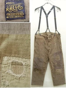 Used 2022AW RRL Thick Ribbed Corduroy Patchwork Repair Wide Suspenders Pants W36 - Picture 1 of 4