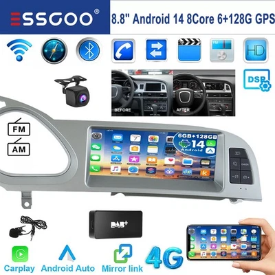 6+128GB Carplay DAB+ Android 14 Autoradio GPS Für Audi A6 C6 4F MMI 2G 2004-2011 - Bild 1 von 4
