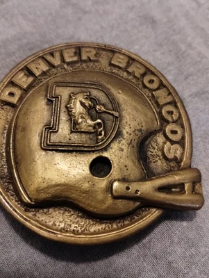 VTG Rare Round Brass Denver Broncos Belt Buckle 2.5" w/Helmet Unmarked - Image 1 of 4