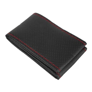 Black+Red PU Leather DIY Car Steering Wheel Cover 38cm With Needle And Threalo - Picture 1 of 10
