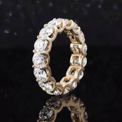 3Ct Lab Created Diamond Round Eternity Wedding Band Ring 14K Yellow Gold Plated - Image 1 of 4