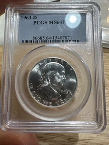 1963 D PCGS MS 64 FBL Franklin Silver Half Dollar, FREE SHIPPING, #15407871 - Picture 1 of 2