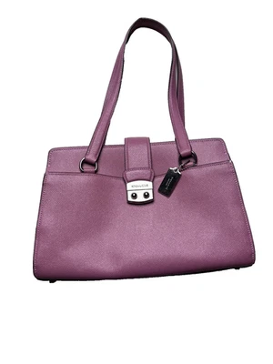 Bolso de mano Coach de cuero para mujer púrpura con asa superior con bloqueo giratorio Foto 1 de 4