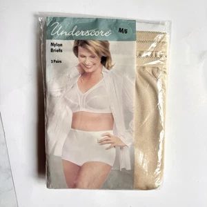 Calzoncillos de nailon sedoso Underscore talla mediana 6 bragas de abuela 3 pares beige Sissy - Imagen 1 de 5