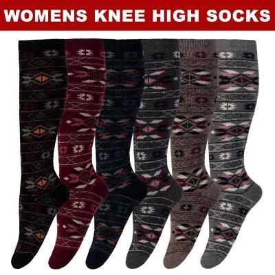 Womens Knee High Thermal Socks Ladies Winter Warm Long Wool Sock 1,3,6 pairs - Image 1 of 2
