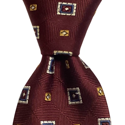 JOS. A. Corbata de seda de diseñador BANK Executive Collection geométrica vino/blanco usada en excelente estado Foto 1 de 3