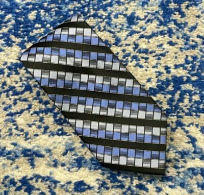 Bachrach Blue Silver Black Bias Plaid 100% Silk Necktie  - Изображение 1 из 4