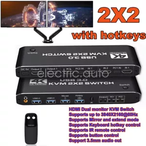2X2 USB 3.0 HD-MI KVM Switch 4K 60Hz Dual Monitor Extended Display Switcher 2 PC - Picture 1 of 12