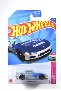 Hot Wheels Drift 2/5 Silver/ Blue Falken 1995 Mazda RX-7 2022 1/64 Diecast - Picture 1 of 3
