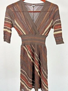 M Missoni Vintage Knit Dress size 6 Brown Striped Lurex Lined Knee Leng GUC A3U - Picture 1 of 8