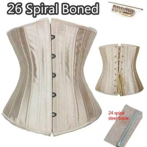 Womens Satin Gothic Bustier Top Lace Up Waist Cincher Underbust Boned Corset 6XL - Picture 1 of 17