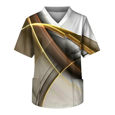 Camisetas Médicas Para Hombre, Informales Estampados Manga Corta Cuello en V Uniformes de Enfermera con Bolsillos Foto 1 de 4