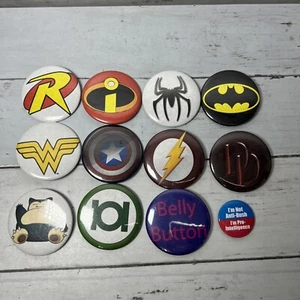 Lot Of 12 Marvel DC Pokémon +more Pin Back Buttons Batman Captain America Wonder - Picture 1 of 15