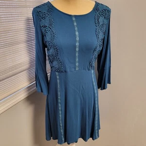 Doe & Rae Fit and Flare Kleid Damen Medium türkisblau 3/4-Arm Anthropologie - Bild 1 von 12