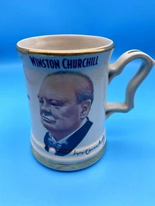 Vintage Porcelain W. Churchill Tankard 24k Gold Gilded With Habana Cigar - Picture 1 of 12