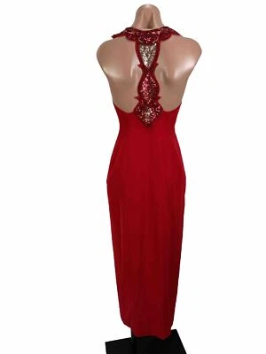 Vestido Vintage Años 90 80 Lentejuelas Rojo Lápiz Formal Abertura Halter Bodycon Fiesta Baile de graduación 4 Foto 1 de 4