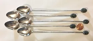 Cucharas de plata antiguas de té helado exportación chinas de piedras de jade de plata escarabajo egipcio - Imagen 1 de 6