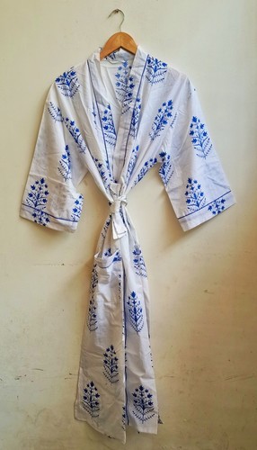 PALM ANGELS Kimono blu palma floreale cotone kimono bianco abito indiano maxi abito abiti da bagno Stati Uniti