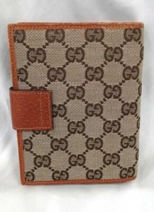 GUCCI Agenda Notebook Planner Cover GG Monogram Canvas Leather Brown 115240 - Picture 1 of 15