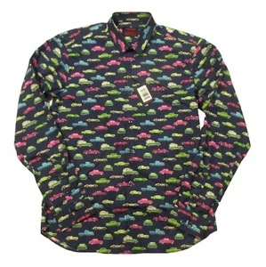Jared Lang Men's Blue Multi Cars Graphic Print Long Sleeve Button Front Shirt - Picture 1 of 3