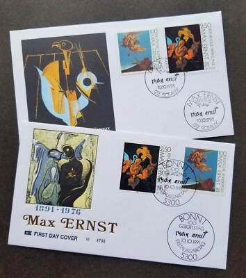 [SJ] Germany France Joint Issue Max Ernst Painting 1991 FDC pair *diff PMK - Image 1 of 4
