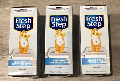 Lot Of 3 Fresh Step Drawstring Litter Box Liners Unscented Jumbo Size 36”x19”