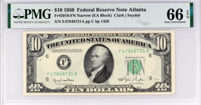 USA, $10, 1950, Small Size, Fr#2010-FN, PMG 66 EPQ,Federal Reserve Note Atlanta - Image 1 of 4