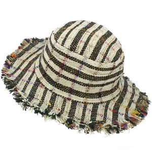 LoudElephant Hemp Sun Hat - Frayed Black White - Picture 1 of 3