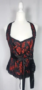Vtg Corset Bustier 40 Red Black Lace Up Halter Top Belted Burlesque Gothic - Picture 1 of 23