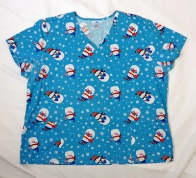 SB Scrubs Scrub Top V-Neck Christmas Winter Snowman Multi-colored Women's Sz 2X - Image 1 of 4