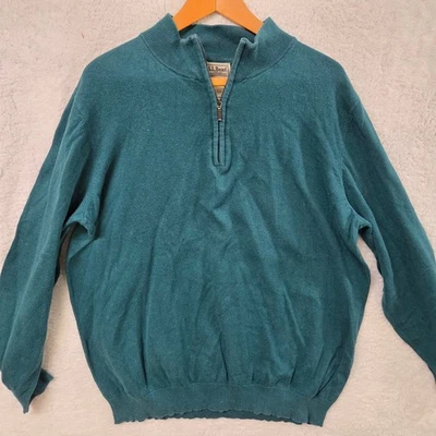 LL Bean Quarter Zip Sweater Mens XL Tall Teal Cotton Cashmere Blend - Image 1 of 3