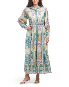 Dalia MacPhee Long Sleeve Floral Maxi Dress W/ Belt Size L NWT - Picture 1 of 14