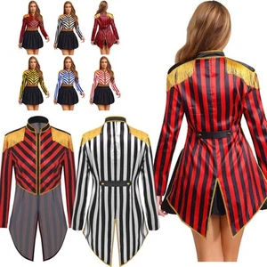 Womens Circus Magician Costume Striped Long Sleeve Tassel Tailcoat Boards Jacket - Picture 1 of 46