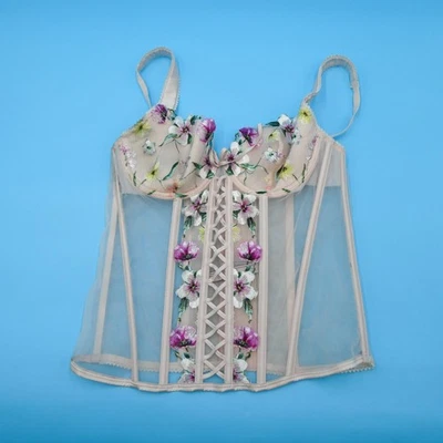 Corsé Victorias Secret Mediano Beige Cata Muy Sexy Floral Bordado Encaje Foto 1 de 4