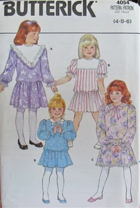 Butterick 4054 Girls 4-5-6 Dropped Waist Blouson Special Modest Dress Pattern FF - Picture 1 of 2