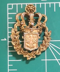 Vintage Austrian / German Style Eagle Crest Crown Wreath Badge Pin Gold Tone - Picture 1 of 4