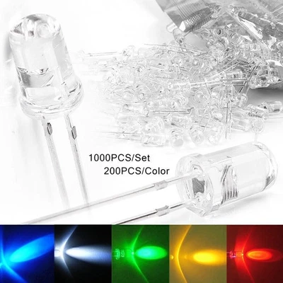 Superbright LED Glühbirne Lampe 20000mcd 1000 PCs 5MM Rot/Grün/Blau/Gelb/Weiß - Bild 1 von 4