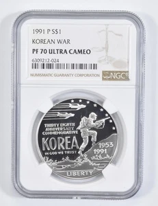 PF70 1991 P Korean War Commemorative Proof Silver Dollar NGC UCAM *6527 - Picture 1 of 5