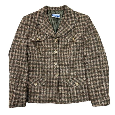Pendleton Wool Blend Blazer Jacket USA Check Plaid Petite Beige Womens Uk8 - Image 1 of 4