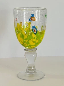 Copa de vidrio italiana Millefiori diseño colorido vástago resistente única hecha a mano - Imagen 1 de 7