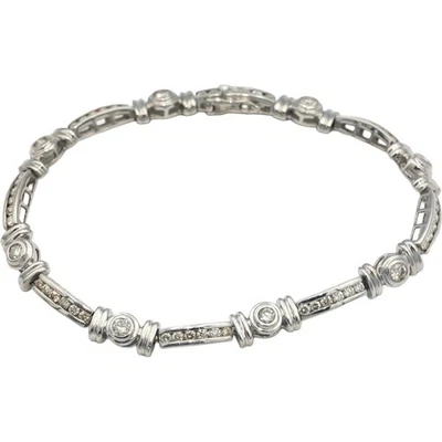 Diamond 14k White Gold Jewelry Channel & Bezel Set Link Bracelet 2.0CT - Image 1 of 4