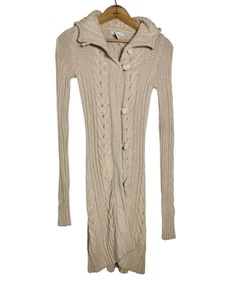 Like Love Long Beige Hooded Sweater Cardigan Small Button Front Cable Knit - Picture 1 of 8