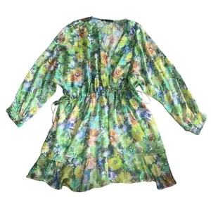 Zara Women’s Silky Floral Empire Waist Long Sleeve Mini Dress Size XL - Picture 1 of 5