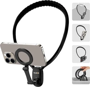 Magnetic Neck Phone Holder for Recording, Hands Free POV/Vlog Video Black  - Photo 1 sur 7