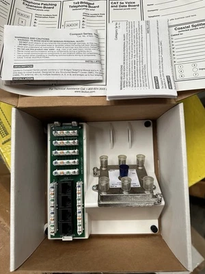 NEW. Leviton 47603-DP6  Compact 1x4 Bridged Telephone, 4 Data & 6-Way TV Panel - Image 1 of 4