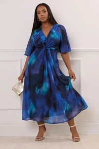 Yours Curve Women's Plus Size Abstract Print Knot Front Maxi Dress - Picture 1 of 13