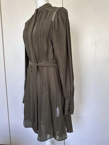 Reiss Harriet Lace Trim Mini Dress Khaki Size 6 - Picture 1 of 22