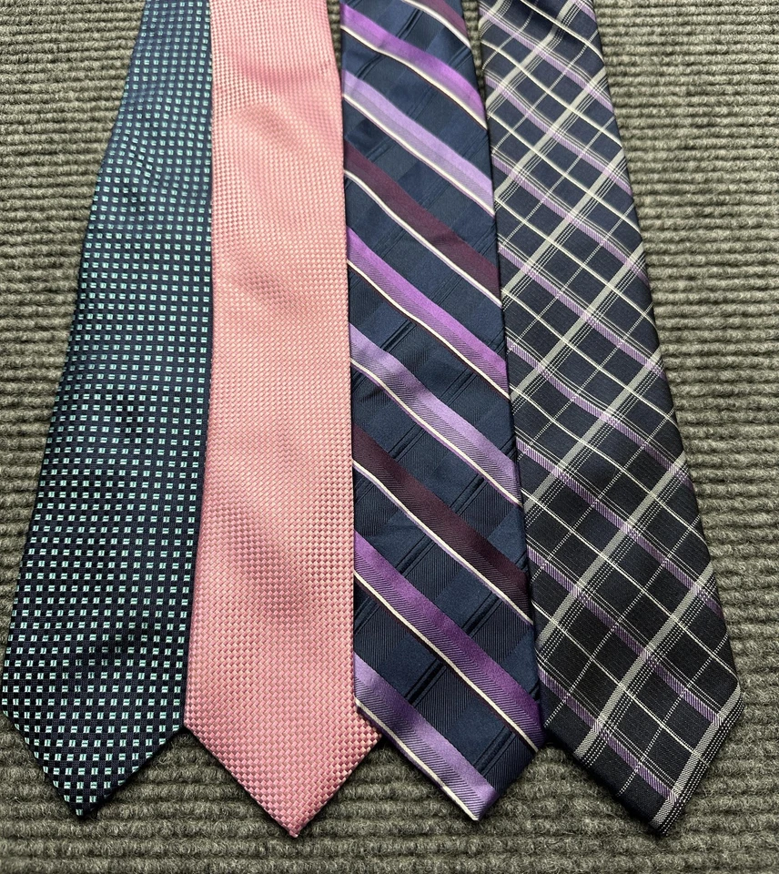 Lote de 4 corbatas Michael Michael Kors para hombre seda azul marino púrpura rosa a cuadros a cuadros Foto 1 de 4