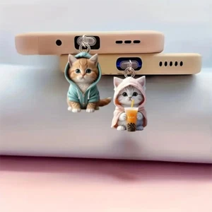 2D Acrylic Cat Phone Dust Plug Oval Connector Dust Plug Pendant for iPhone - Photo 1 sur 11